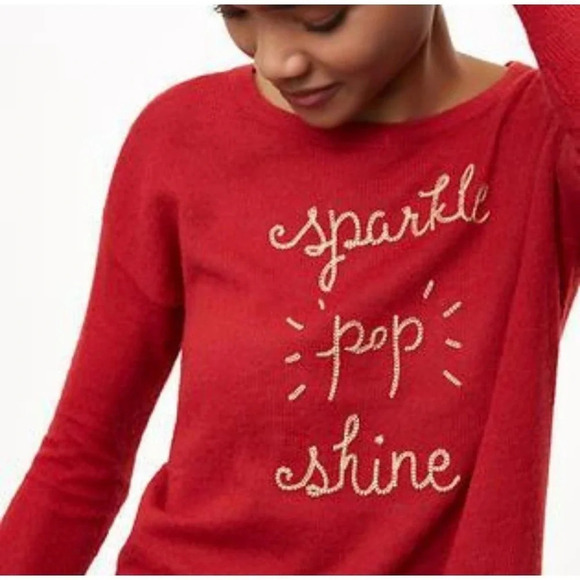 LOFT Women's Red "Sparkle Pop Shine" Celebration Party Sweater Size Small - Picture 3 of 9